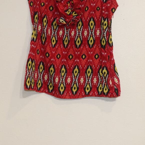 Tory Burch Red Multicolor Ikat Print Sleeveless Blouse Sz 2 - Picture 3 of 10